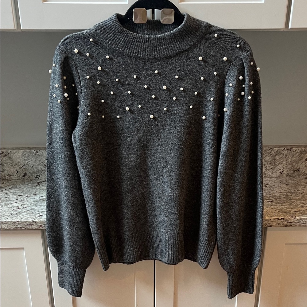 Gray Pearl-Embellished Women's Sweater